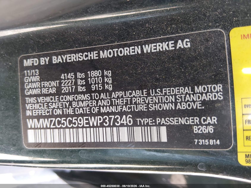 2014 Mini Countryman Cooper S VIN: WMWZC5C59EWP37346 Lot: 45288038