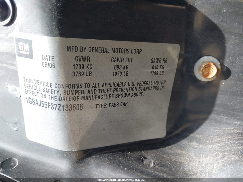 2007 Saturn Ion 2 VIN: 1G8AJ55F37Z133606 Lot: 45288048