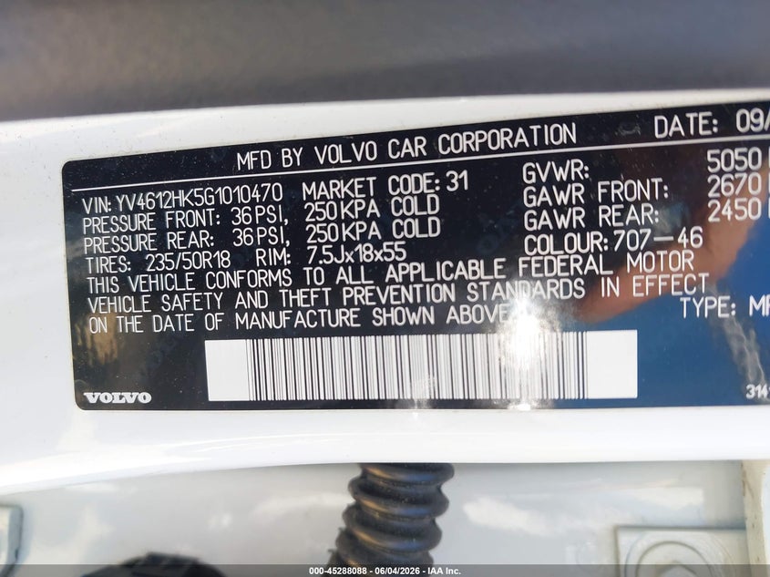 2016 Volvo V60 Cross Country T5 VIN: YV4612HK5G1010470 Lot: 45288088