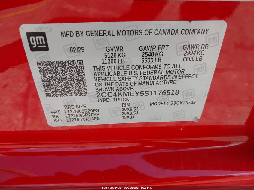2025 CHEVROLET SILVERADO 2500HD (VIN: 2GC4KMEY5S1176518