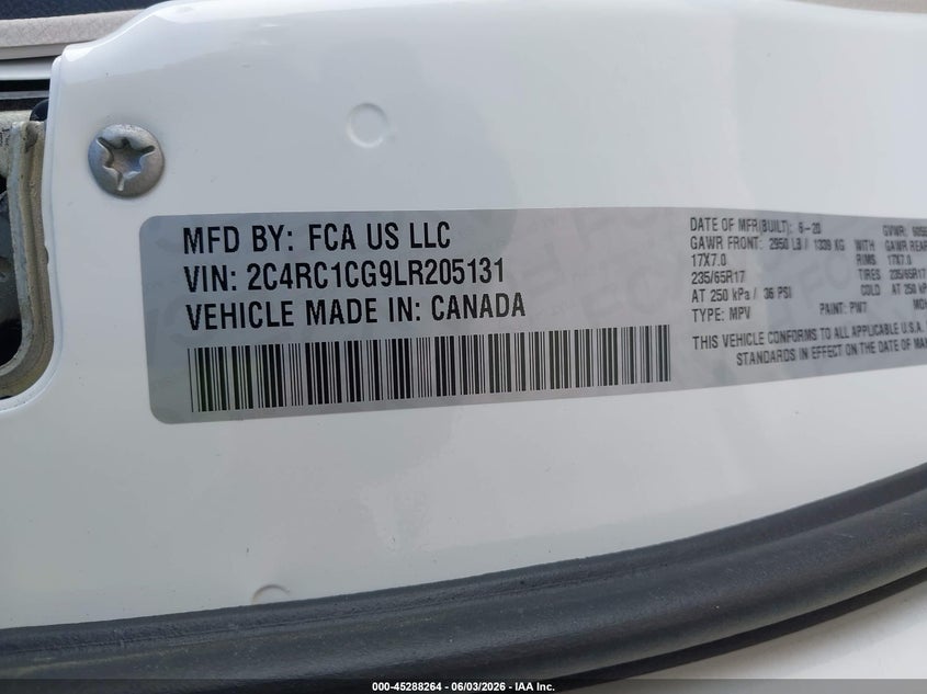 2020 CHRYSLER VOYAGER VAN 3.6L V-6 DOHC, VVT, 287HP