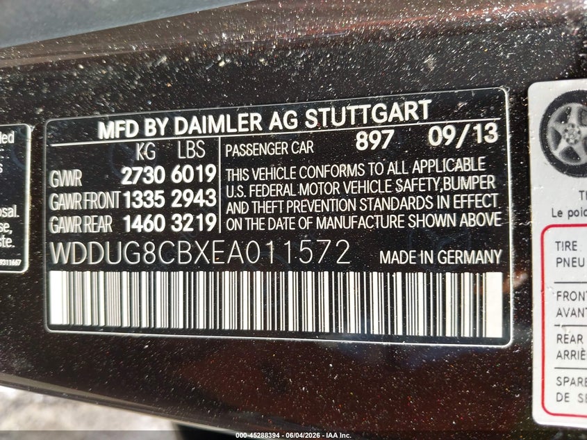 2014 Mercedes-Benz S 550 VIN: WDDUG8CBXEA011572 Lot: 45288394