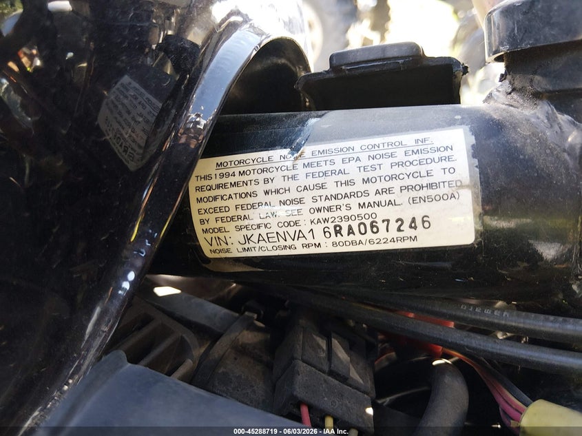 1994 Kawasaki En500 VIN: JKAENVA16RA067246 Lot: 45288719