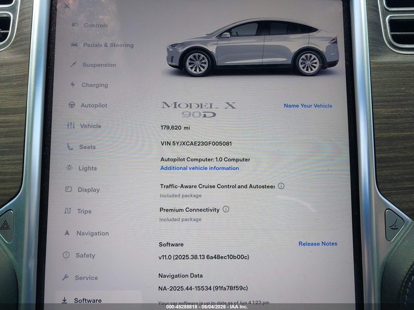2016 Tesla Model X 60D/70D/75D/90D VIN: 5YJXCAE23GF005081 Lot: 45288818