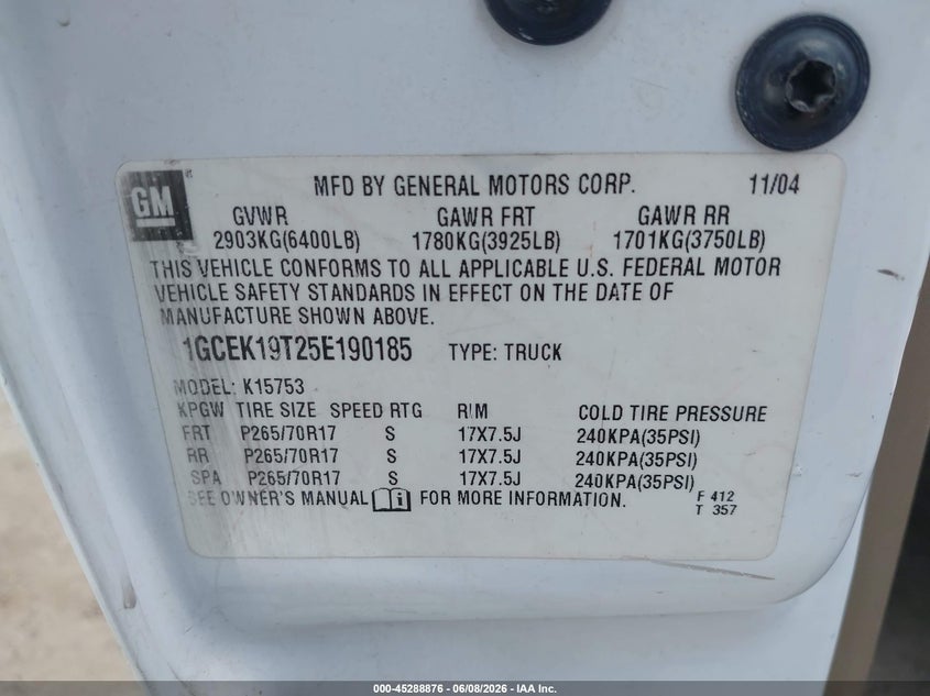 2005 CHEVROLET SILVERADO TRUCK 5.3L V-8 295HP