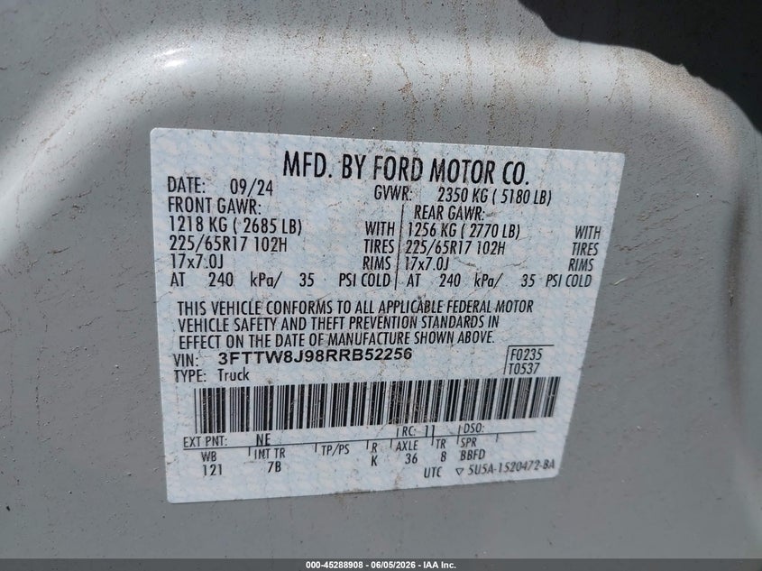 2024 FORD MAVERICK 2.0L I-4 DI, DOHC, V(VIN: 3FTTW8J98RRB52256