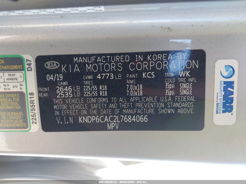 2020 Kia Sportage S VIN: KNDP6CAC2L7684066 Lot: 45289141