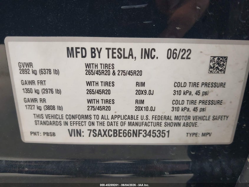2022 TESLA MODEL X auction photo 8