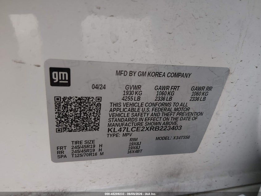 2024 Buick Envista Avenir Fwd VIN: KL47LCE2XRB223403 Lot: 45289233