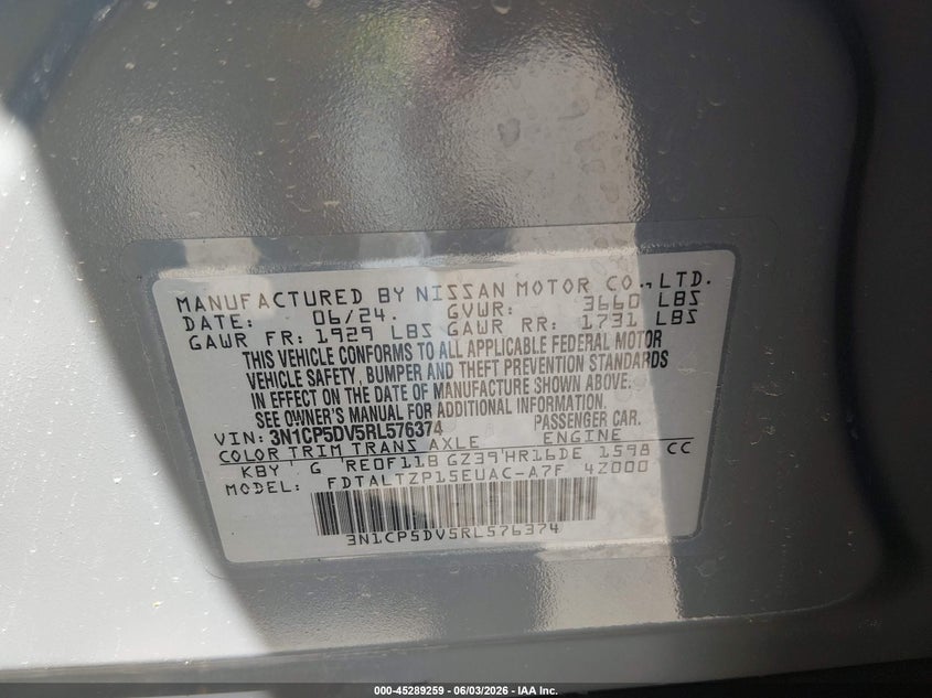2024 Nissan Kicks Sr Xtronic Cvt VIN: 3N1CP5DV5RL576374 Lot: 45289259