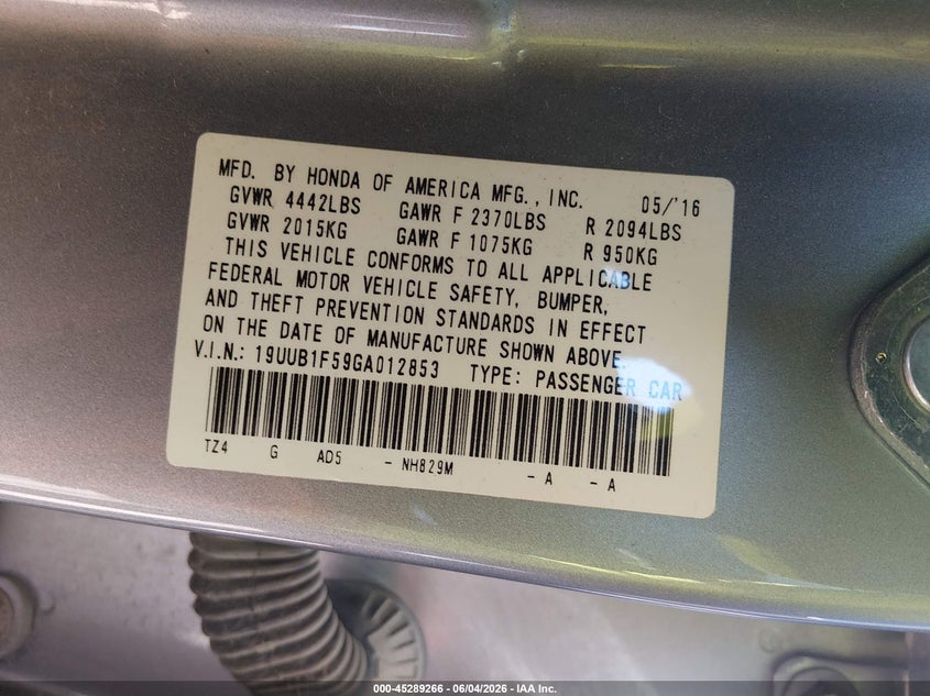 2016 Acura Tlx Tech VIN: 19UUB1F59GA012853 Lot: 45289266