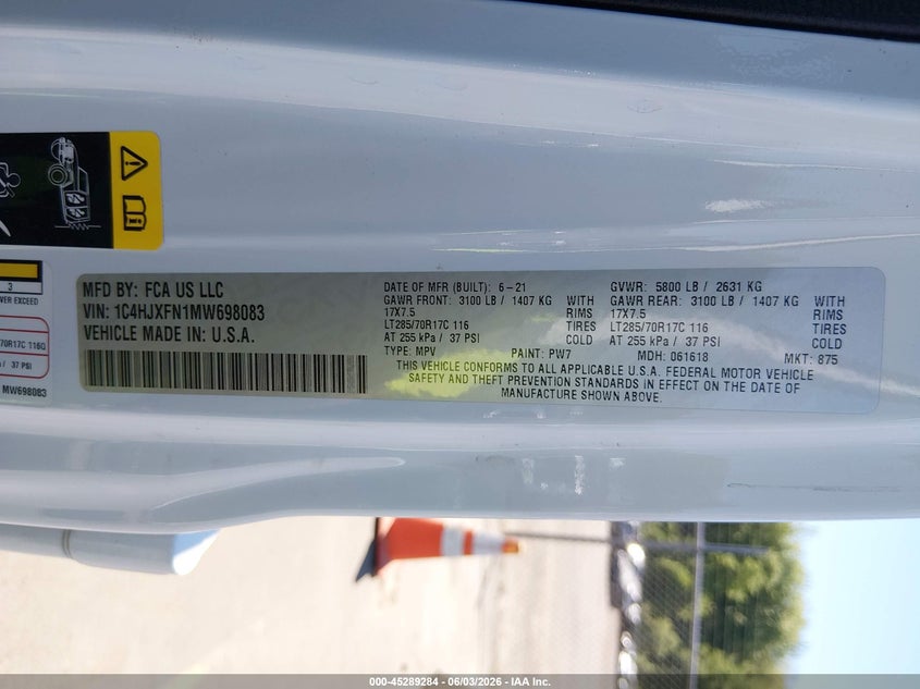2021 Jeep Wrangler Unlimited Rubicon 4X4 VIN: 1C4HJXFN1MW698083 Lot: 45289284