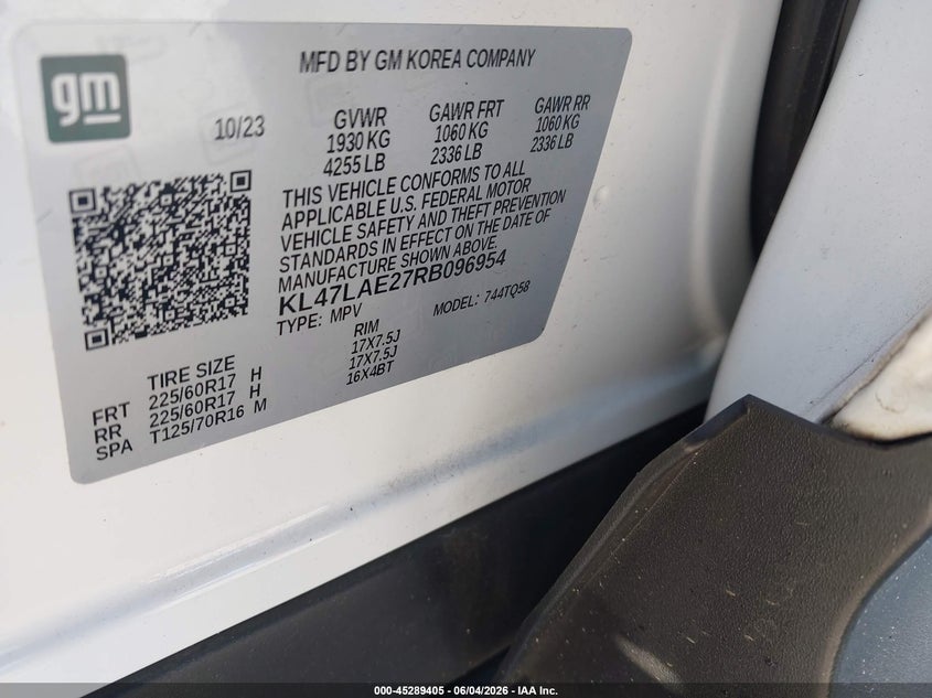 2024 Buick Envista Preferred Fwd VIN: KL47LAE27RB096954 Lot: 45289405