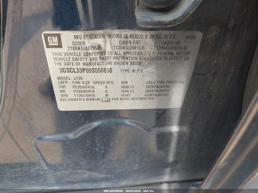 2009 Saturn Vue 4-Cyl Xe VIN: 3GSCL33P09S556690 Lot: 45289599