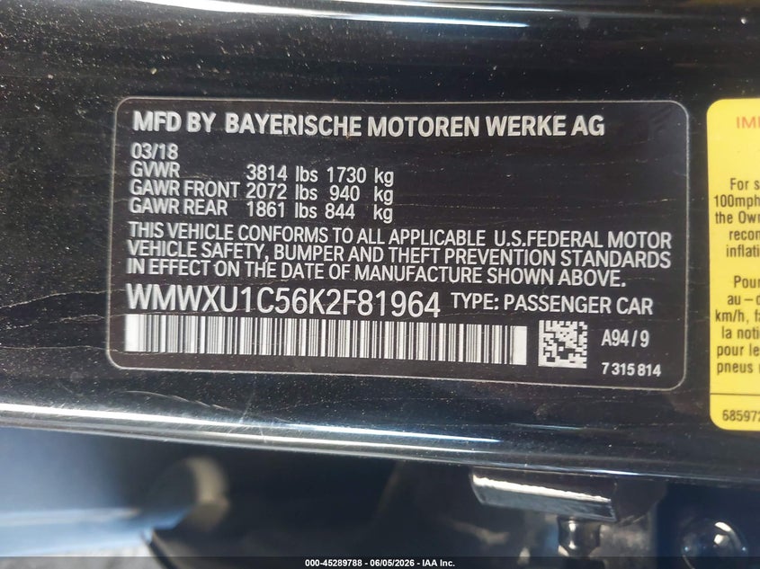 2019 Mini Hardtop Cooper VIN: WMWXU1C56K2F81964 Lot: 45289788