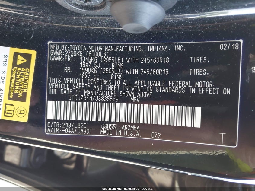 2018 TOYOTA HIGHLANDER SPORT UTILITY VEHICLE 3.5L V-6 DI, DOHC, VVT, 295HP
