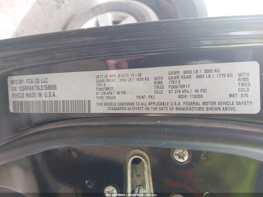 RAM 1500 CLASSIC 2020 VIN 1C6RR6KT9LS158666