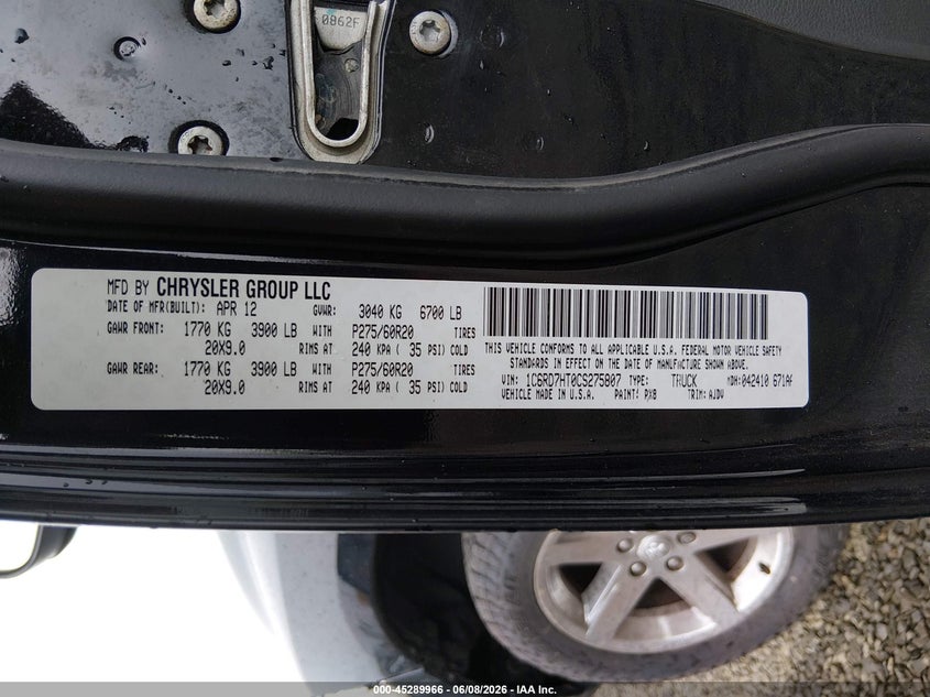 1C6RD7HT0CS275807 2012 Ram 1500 5.7 Ram Sport black