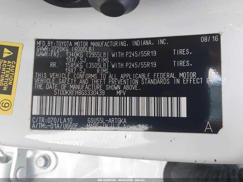 2016 Toyota Highlander Limited V6 VIN: 5TDDKRFH8GS330439 Lot: 45290185