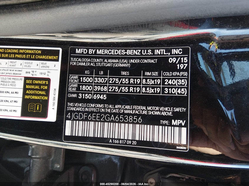 2016 Mercedes-Benz Gl 450 4Matic VIN: 4JGDF6EE2GA653856 Lot: 45290208