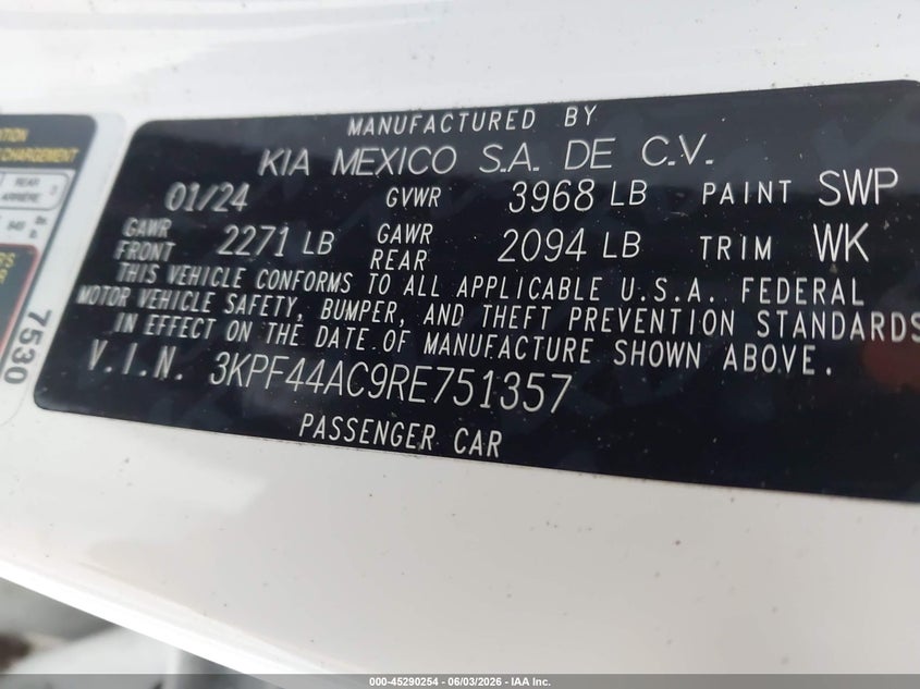 VIN 3KPF44AC9RE751357 2024 KIA FORTE GT