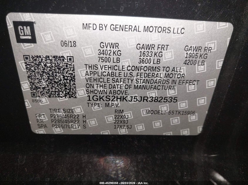 2018 GMC Yukon Xl Denali VIN: 1GKS2HKJ5JR382535 Lot: 45290358