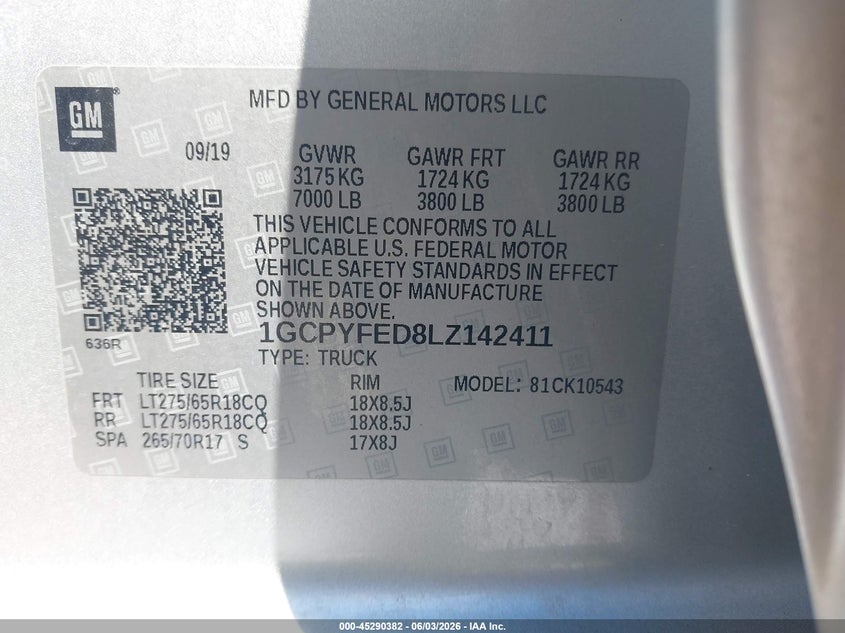 2020 Chevrolet Silverado 1500 4Wd Short Bed Lt Trail Boss VIN: 1GCPYFED8LZ142411 Lot: 45290382