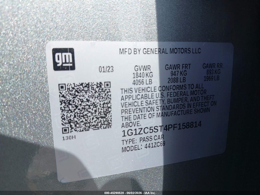 2023 CHEVROLET MALIBU 1.5L I-4 DI, DOHC, V(VIN: 1G1ZC5ST4PF158814