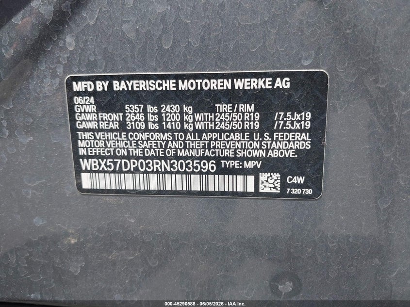 2024 BMW X3 2.0L I-4 DI, DOHC, V(VIN: WBX57DP03RN303596