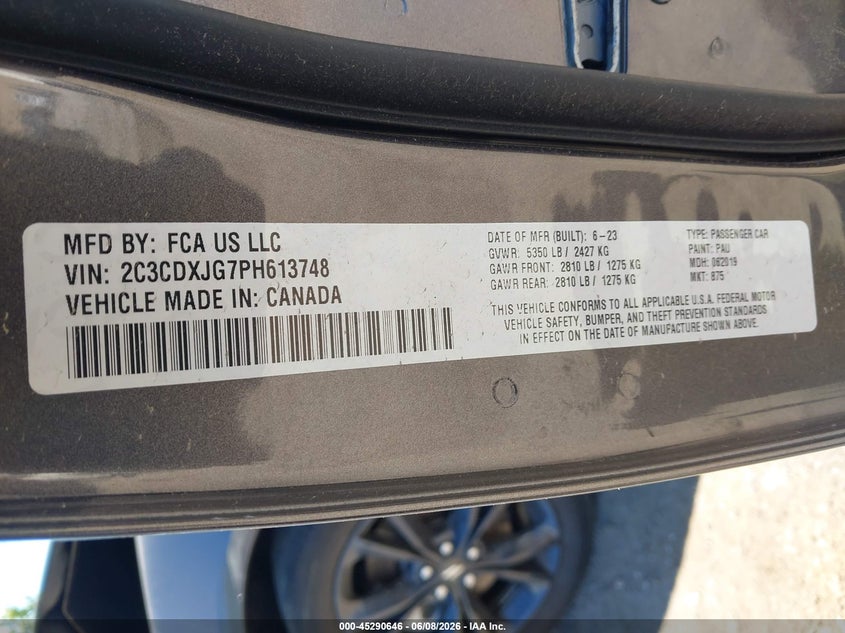 2023 DODGE CHARGER 3.6L V-6 DOHC, VVT, (VIN: 2C3CDXJG7PH613748