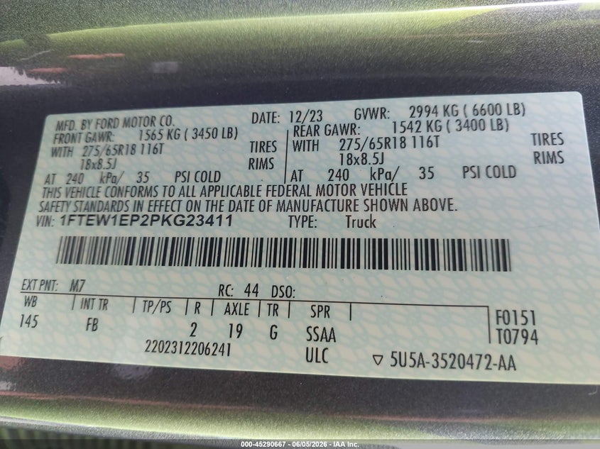 2023 Ford F-150 2.7 Xlt grey Lot 111045290667 Vin 1FTEW1EP2PKG23411
