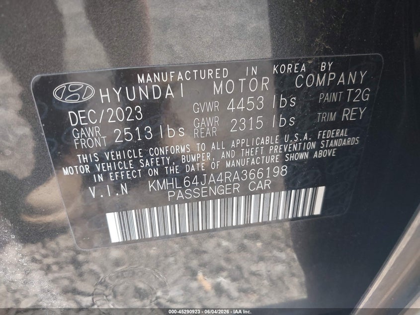 2024 Hyundai Sonata Sel VIN: KMHL64JA4RA366198 Lot: 45290923