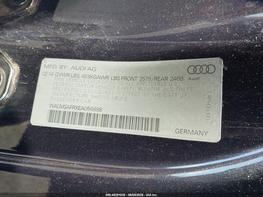 2014 Audi S5 3.0T Premium Plus VIN: WAUVGAFRXEA056698 Lot: 45291035