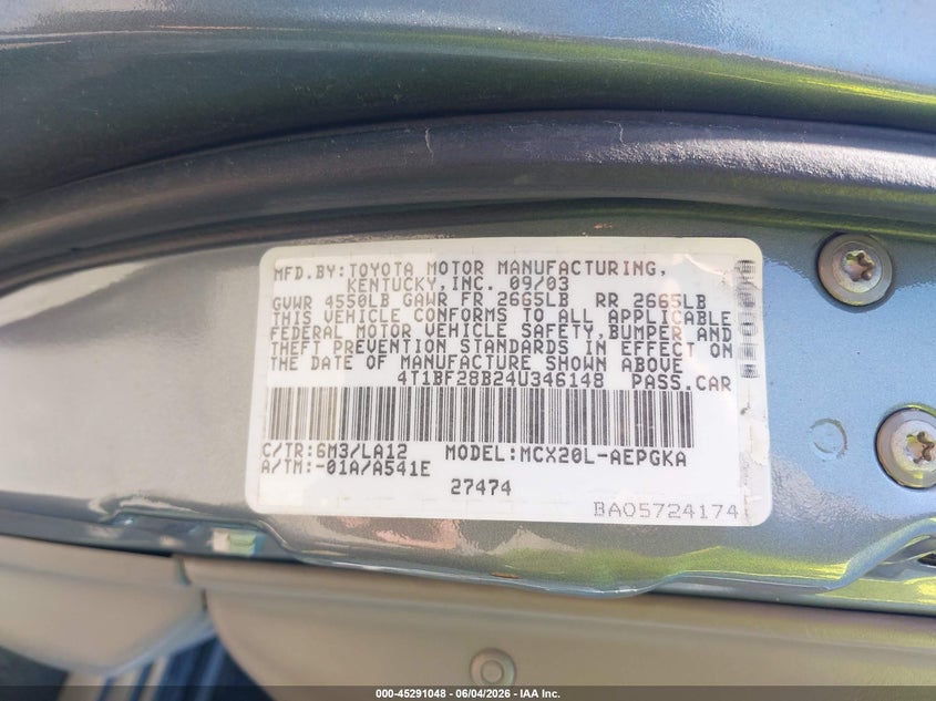 2004 Toyota Avalon Xls VIN: 4T1BF28B24U346148 Lot: 45291048