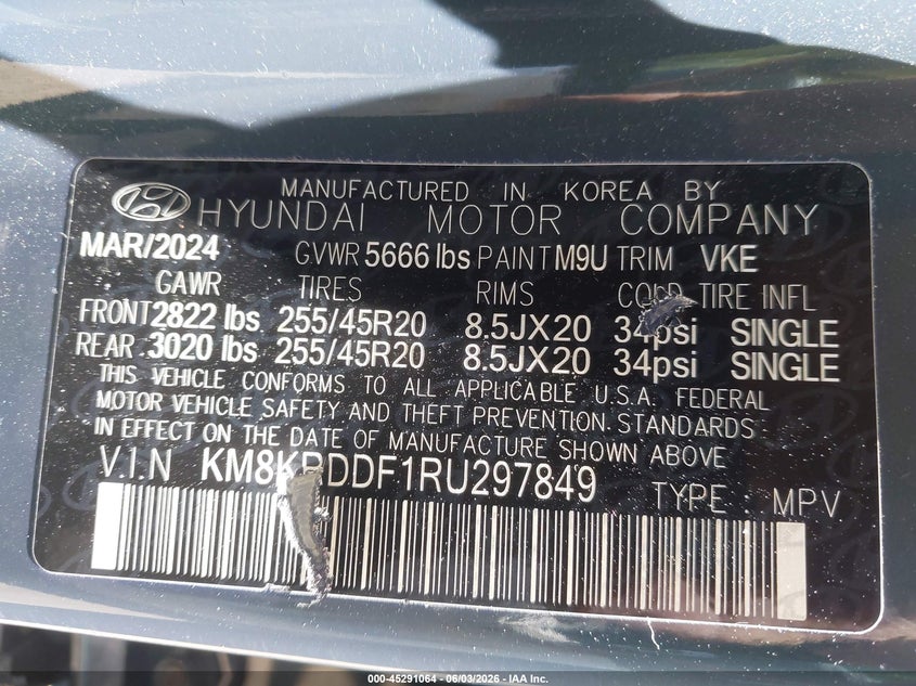 2024 Hyundai Ioniq 5 Limited VIN: KM8KRDDF1RU297849 Lot: 45291064