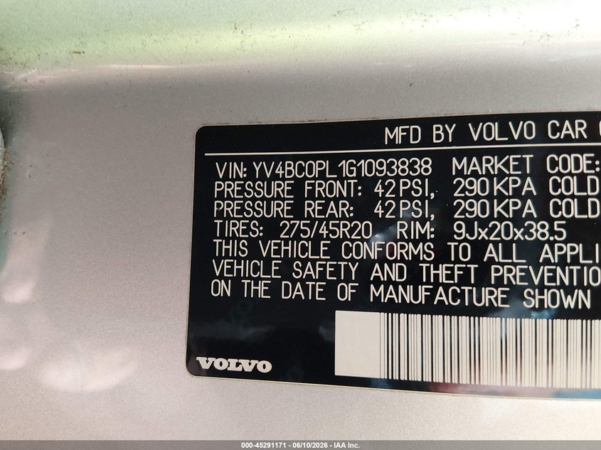 2016 Volvo Xc90 Hybrid T8 Inscription VIN: YV4BC0PL1G1093838 Lot: 45291171