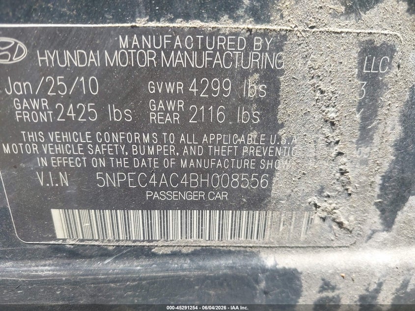 2011 Hyundai Sonata Limited VIN: 5NPEC4AC4BH008556 Lot: 45291254