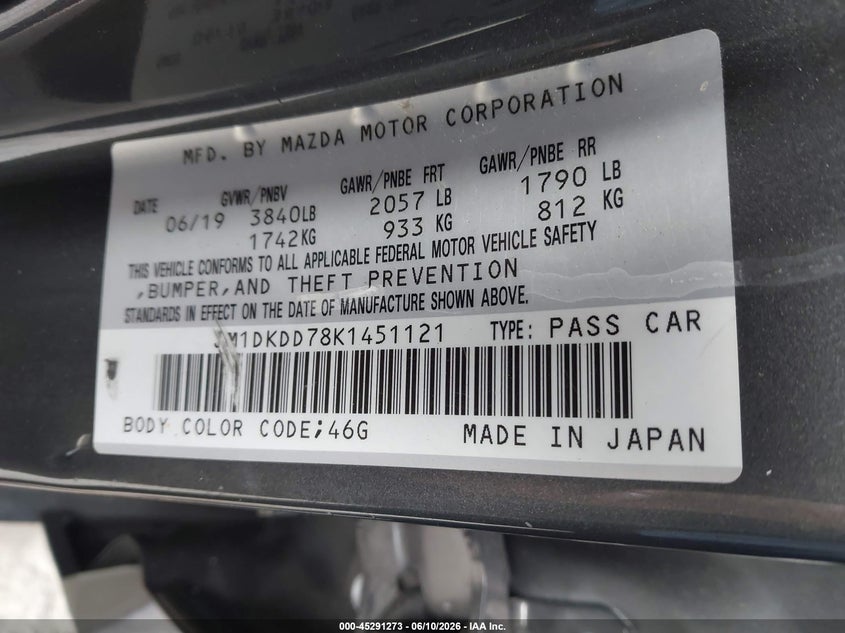 2019 Mazda Cx-3 Grand Touring VIN: JM1DKDD78K1451121 Lot: 45291273