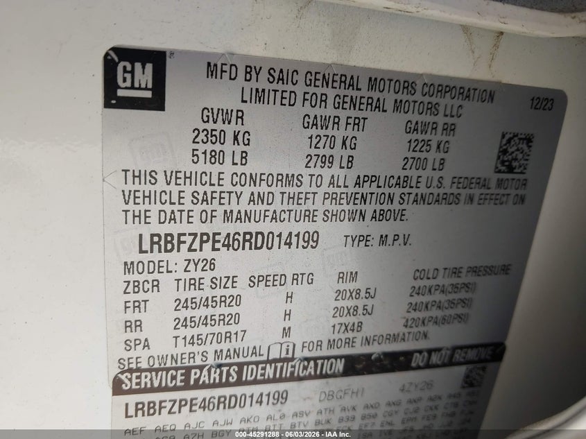 2024 Buick Envision Sport Touring Awd VIN: LRBFZPE46RD014199 Lot: 45291288