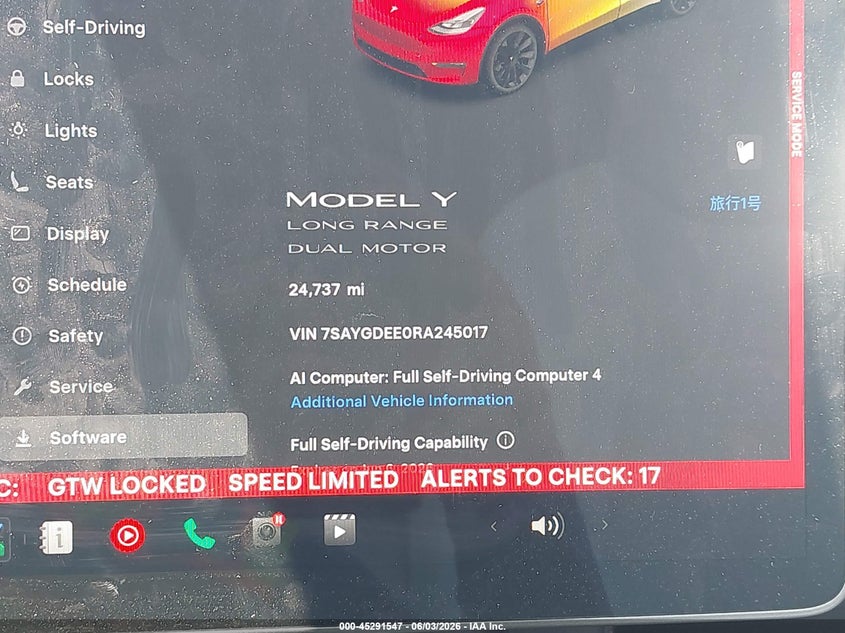 2024 Tesla Model Y Long Range Dual Motor All-Wheel Drive VIN: 7SAYGDEE0RA245017 Lot: 45291547