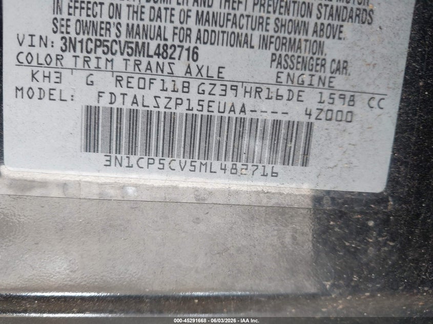 2021 Nissan Kicks Sv Xtronic Cvt VIN: 3N1CP5CV5ML482716 Lot: 45291668