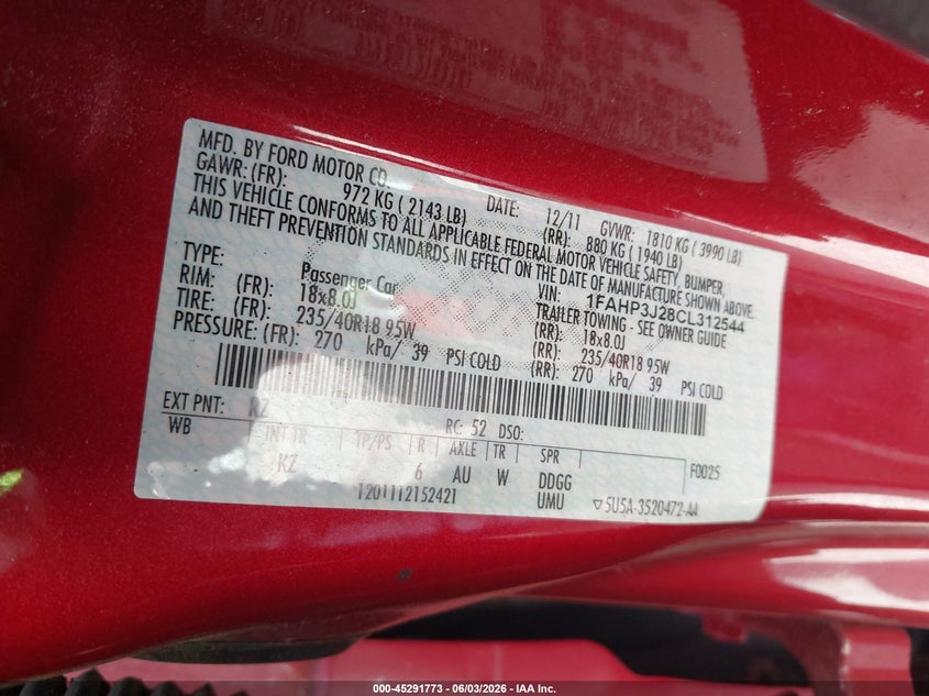 2012 Ford Focus 2.0 Titanium red Lot 111045291773 Vin 1FAHP3J28CL312544