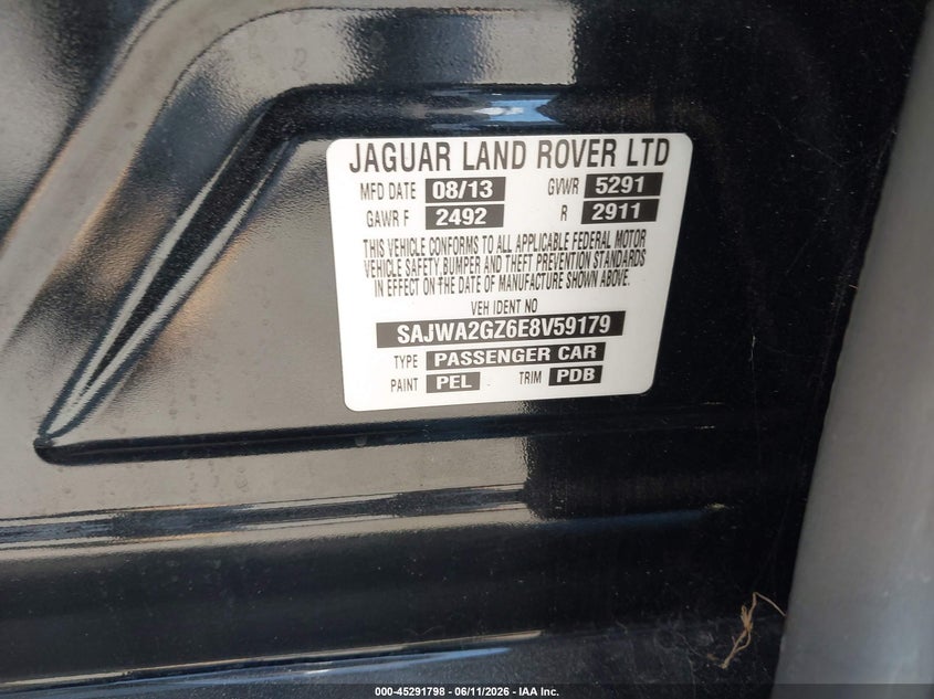 2014 Jaguar Xj Xjl Portfolio VIN: SAJWA2GZ6E8V59179 Lot: 45291798