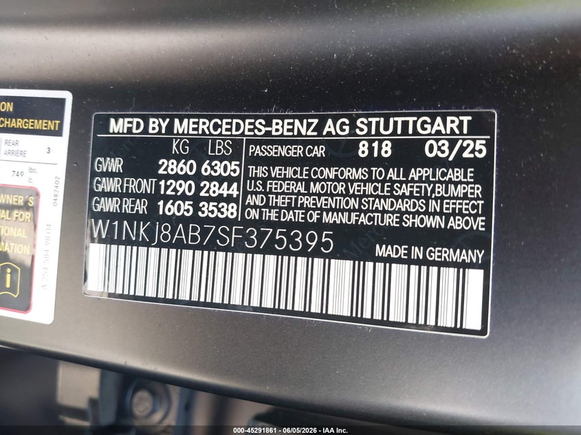 2025 MERCEDES-BENZ AMG GLC 63 COUPE 2.0L I-4 DI, DOHC, V(VIN: W1NKJ8AB7SF375395