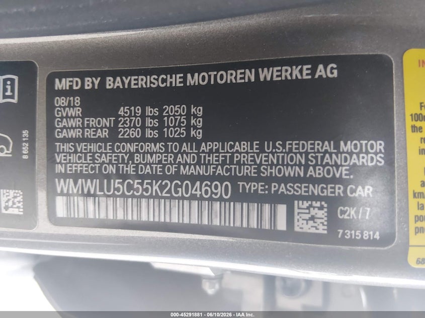 2019 Mini Clubman Cooper S VIN: WMWLU5C55K2G04690 Lot: 45291881