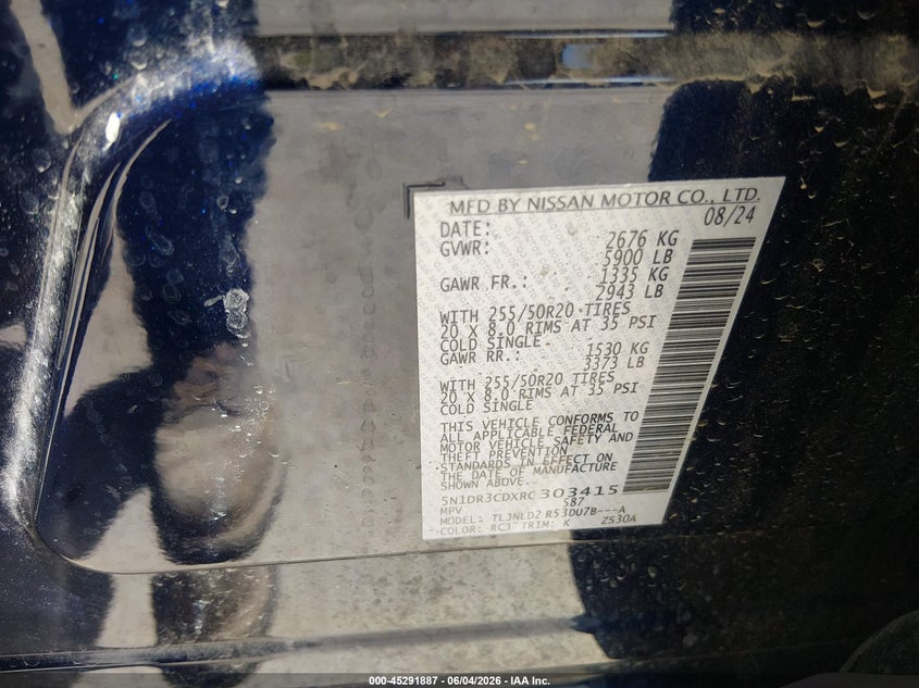 2024 Nissan Pathfinder Sl 4Wd VIN: 5N1DR3CDXRC303415 Lot: 45291887