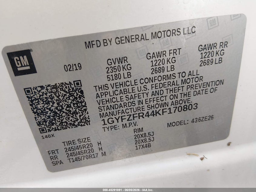 2019 Cadillac Xt4 Awd Sport VIN: 1GYFZFR44KF170803 Lot: 45291891