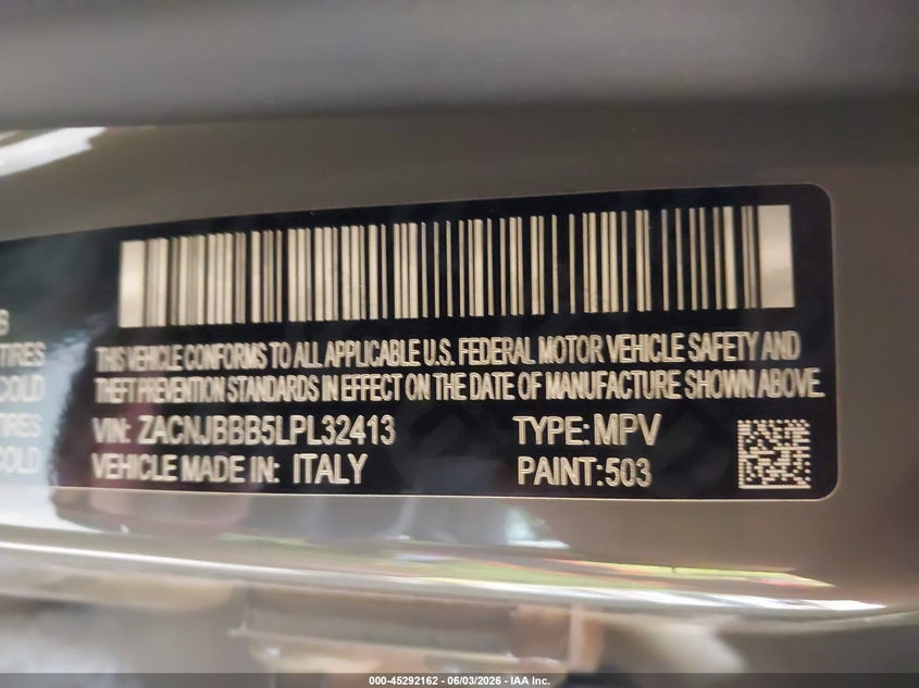 2020 Jeep Renegade Latitude 4X4 VIN: ZACNJBBB5LPL32413 Lot: 45292162