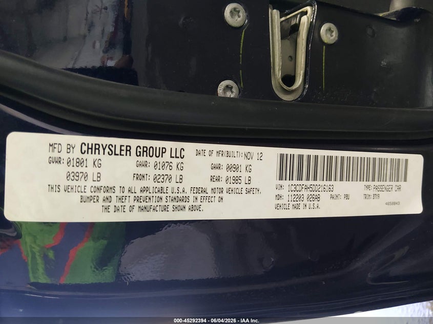 2013 Dodge Dart Aero VIN: 1C3CDFAH5DD216163 Lot: 45292394