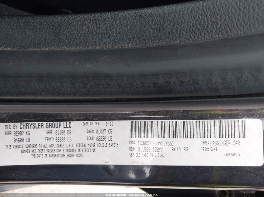 2011 Chrysler 200 Limited VIN: 1C3BC2FG9BN517551 Lot: 45292489